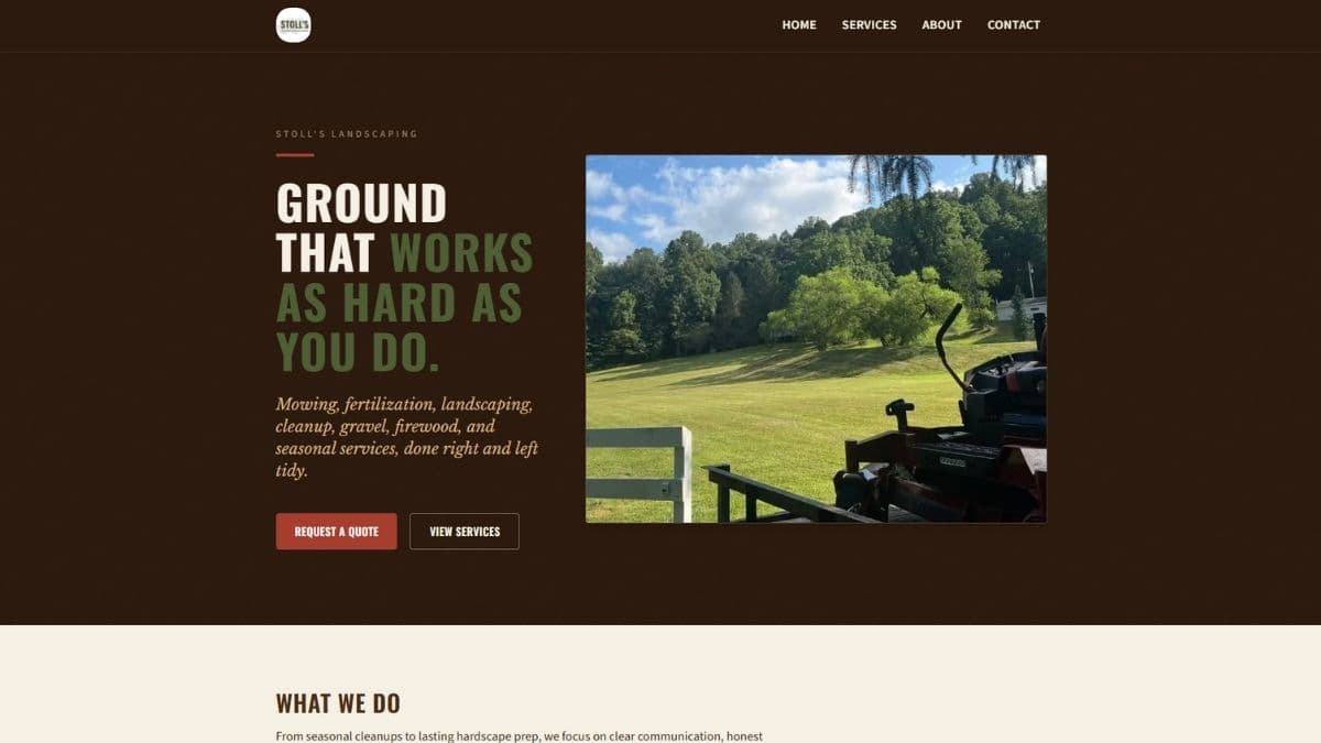 Stoll's Landscaping website with local landscaping services, service areas, and project gallery