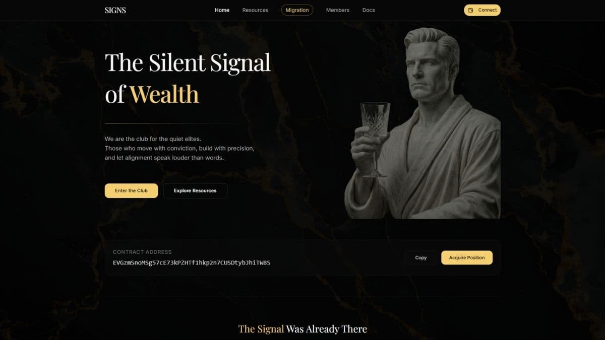 There Will Be Signs platform with token-gated member tools and crypto community features